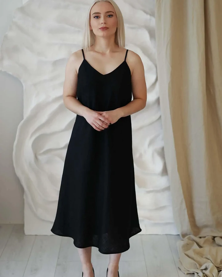 Amber Linen Damen vegan Kleid Sperlonga Schwarz