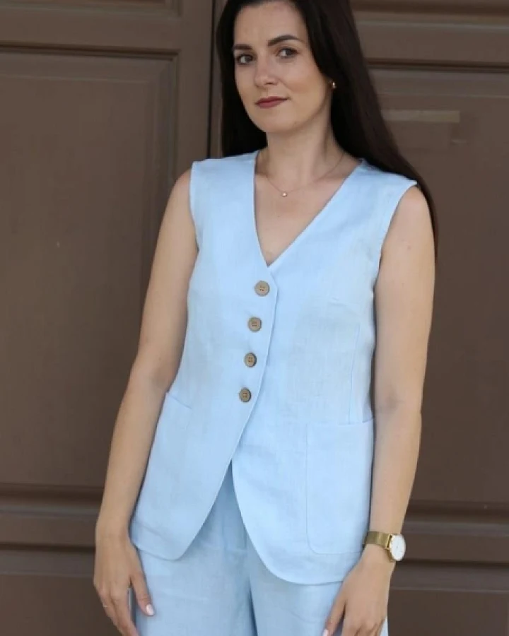 Amber Linen Damen vegan Weste Java Himmelblau