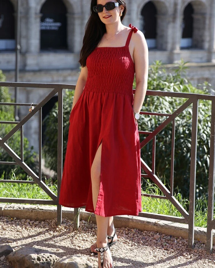 Amber Linen Damen vegan Kleid Honolulu Rot