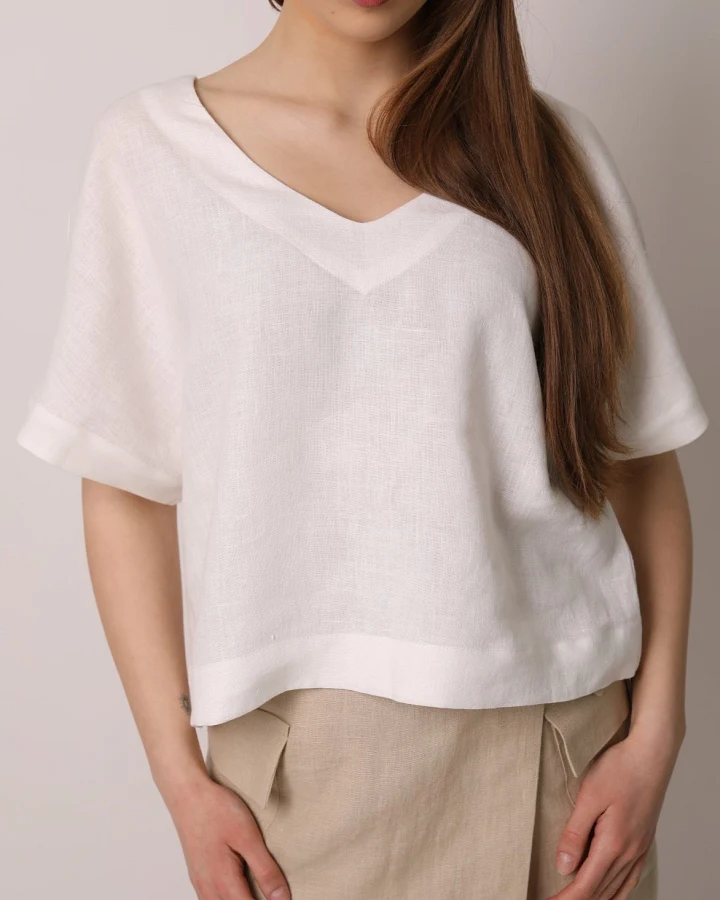 Amber Linen Damen vegan Top Malta Weiß