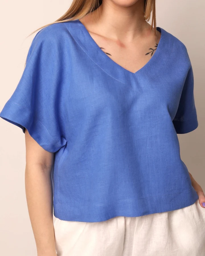 Amber Linen Damen vegan Top Malta Kornblumenblau