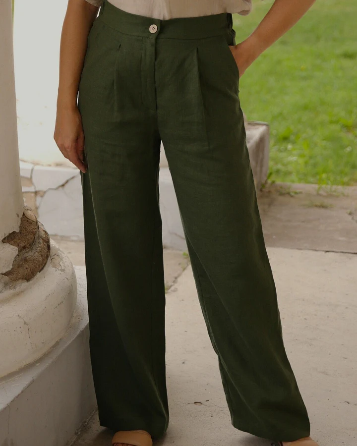 Amber Linen Damen vegan Hose Jakarta Waldgrün