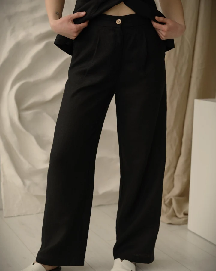 Amber Linen Damen vegan Hose Jakarta Schwarz