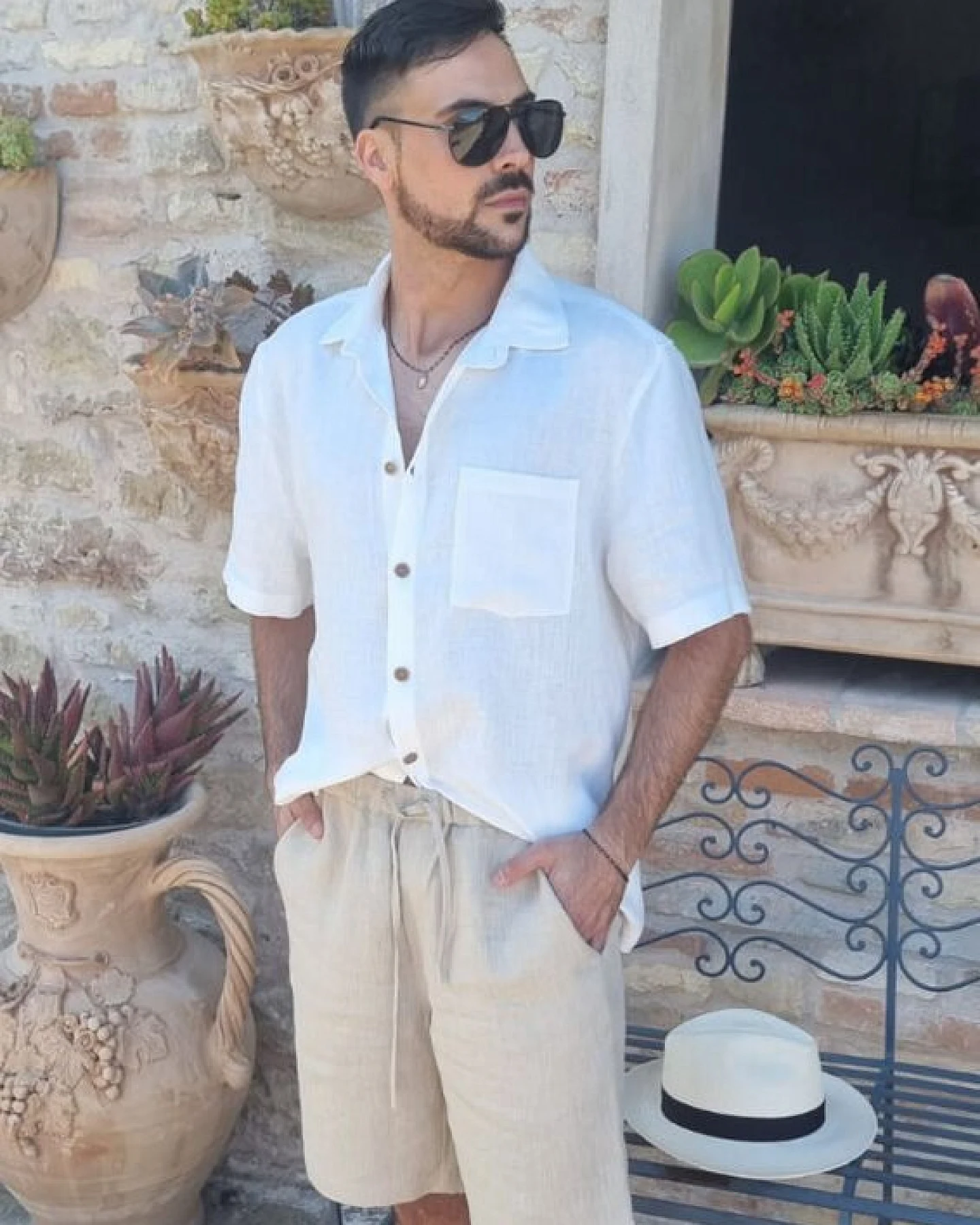 Amber Linen Herren vegan Shorts Miami Pale Sand – Ansicht 2