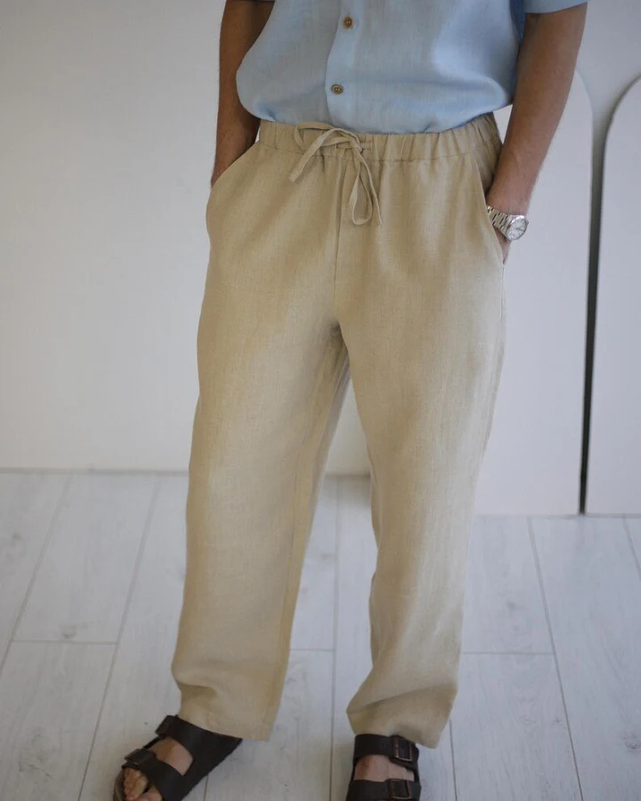 Amber Linen Herren vegan Hose Florida Pale Sand