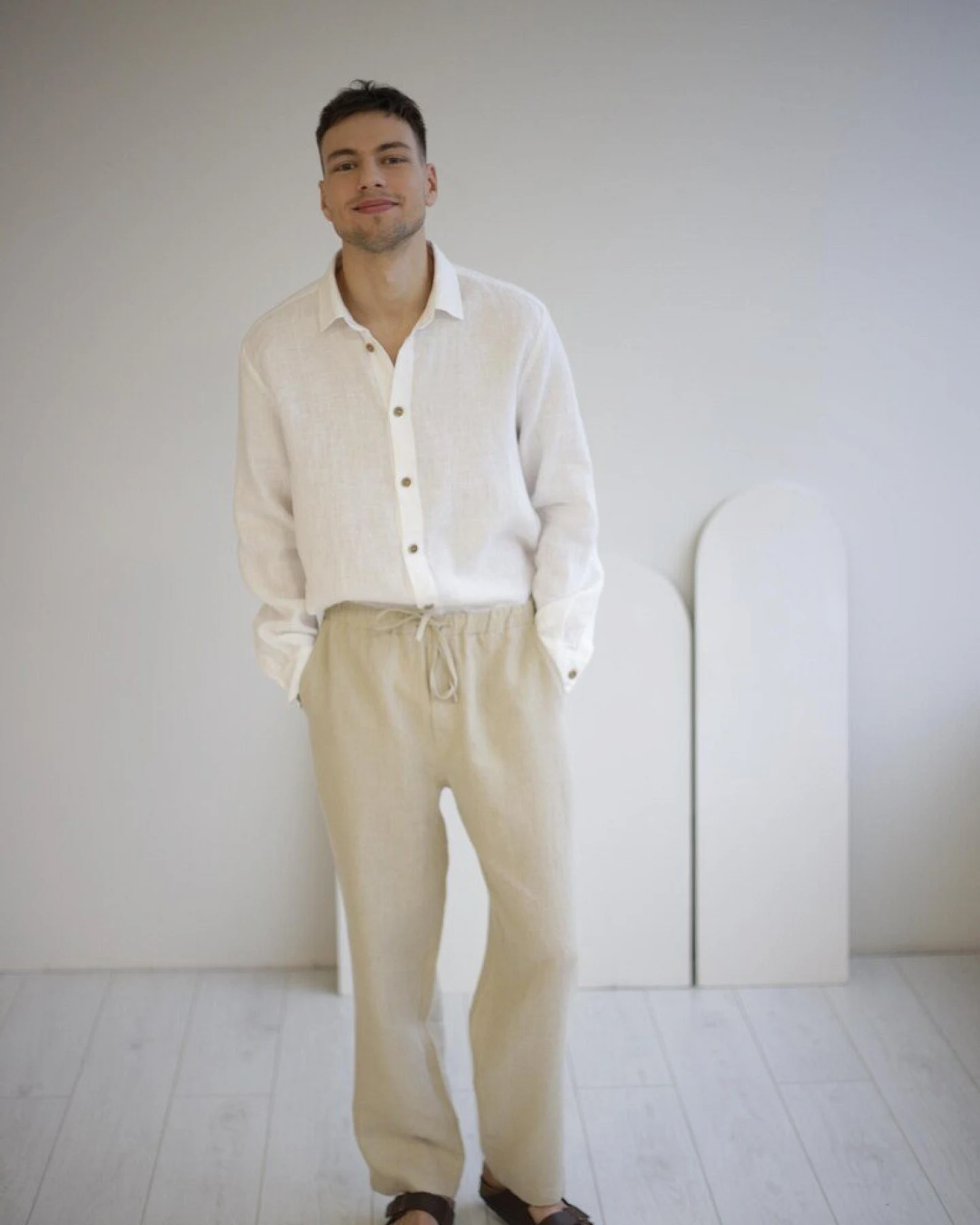 Amber Linen Herren vegan Hose Florida Pale Sand – Ansicht 2