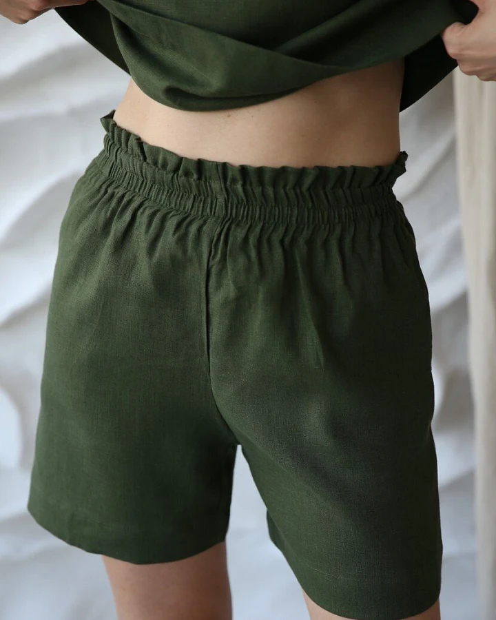 Amber Linen Damen vegan Shorts Positano Waldgrün