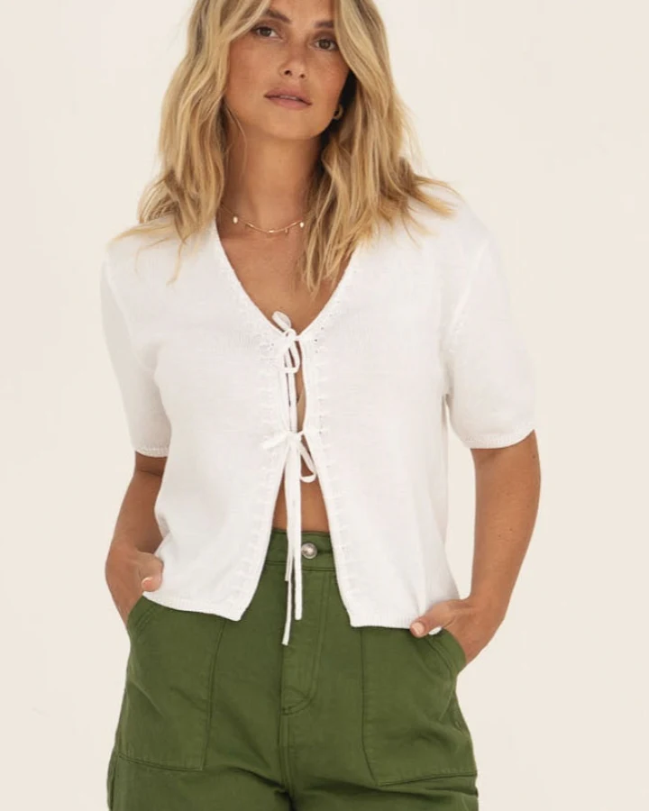 Näz Damen vegan Top Olivia Tie Front Weiß