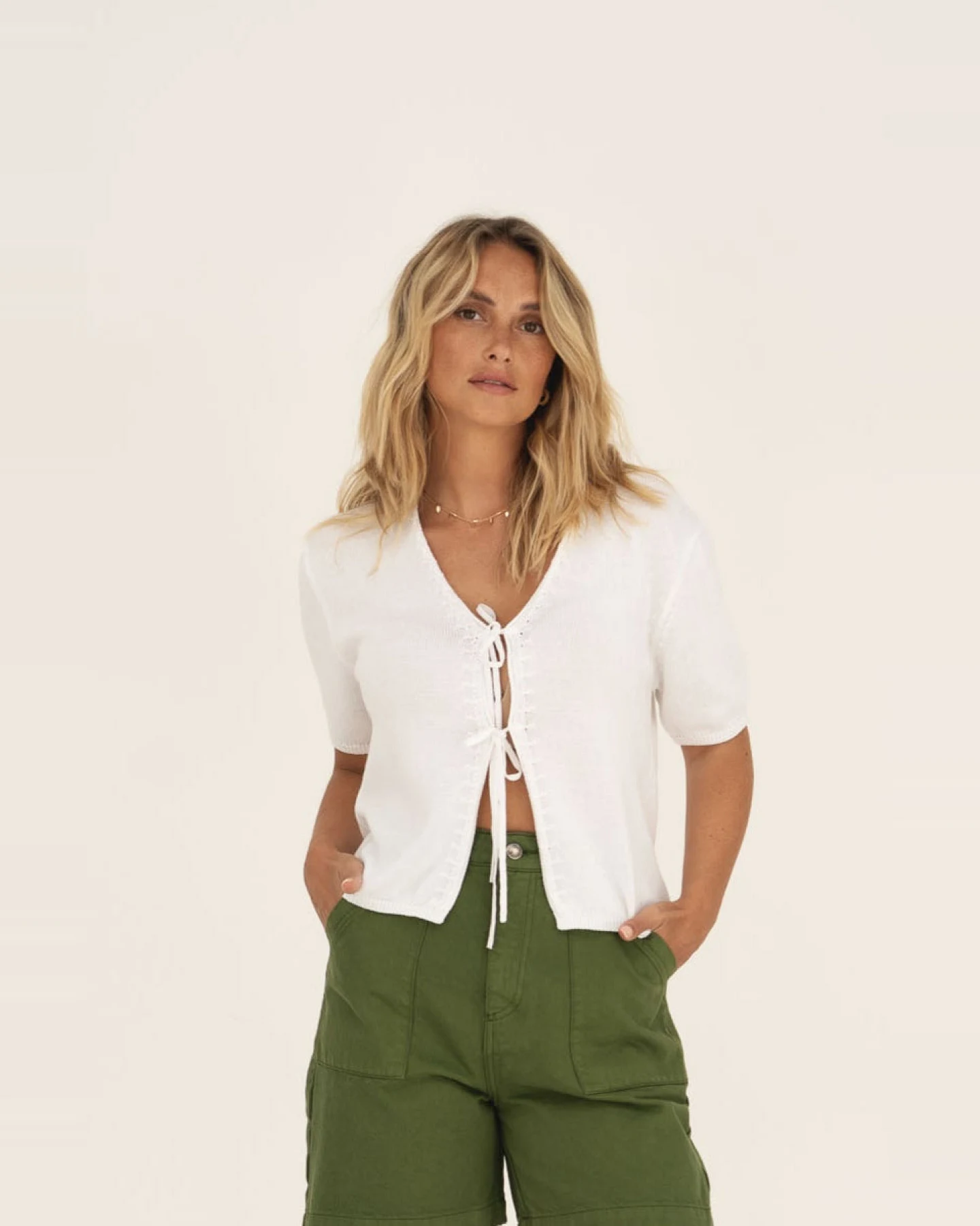 Näz Damen vegan Top Olivia Tie Front Weiß – Ansicht 2