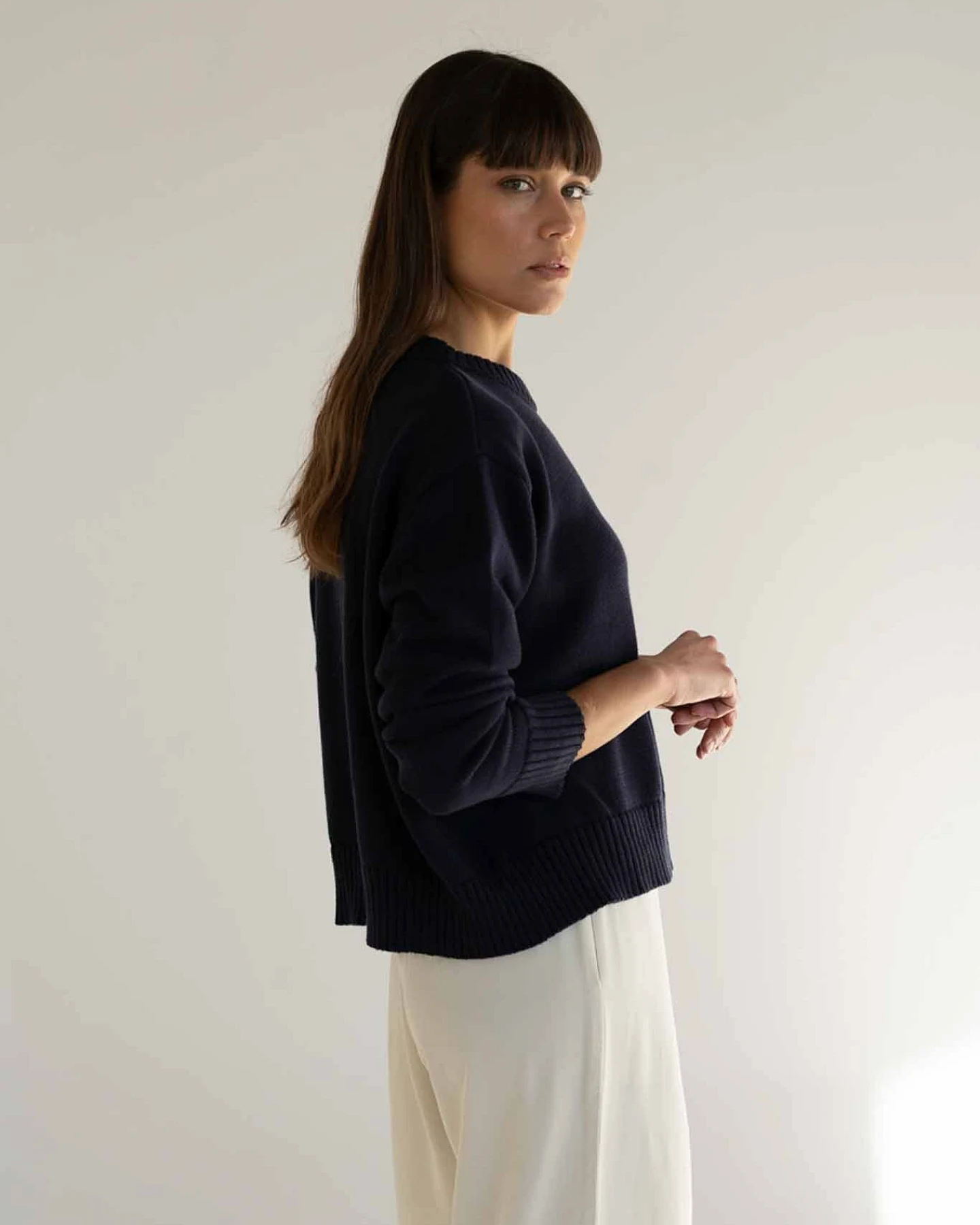 Näz Damen vegan Pullover Mit Rundhalsausschnitt Claudia Navy – Ansicht 2