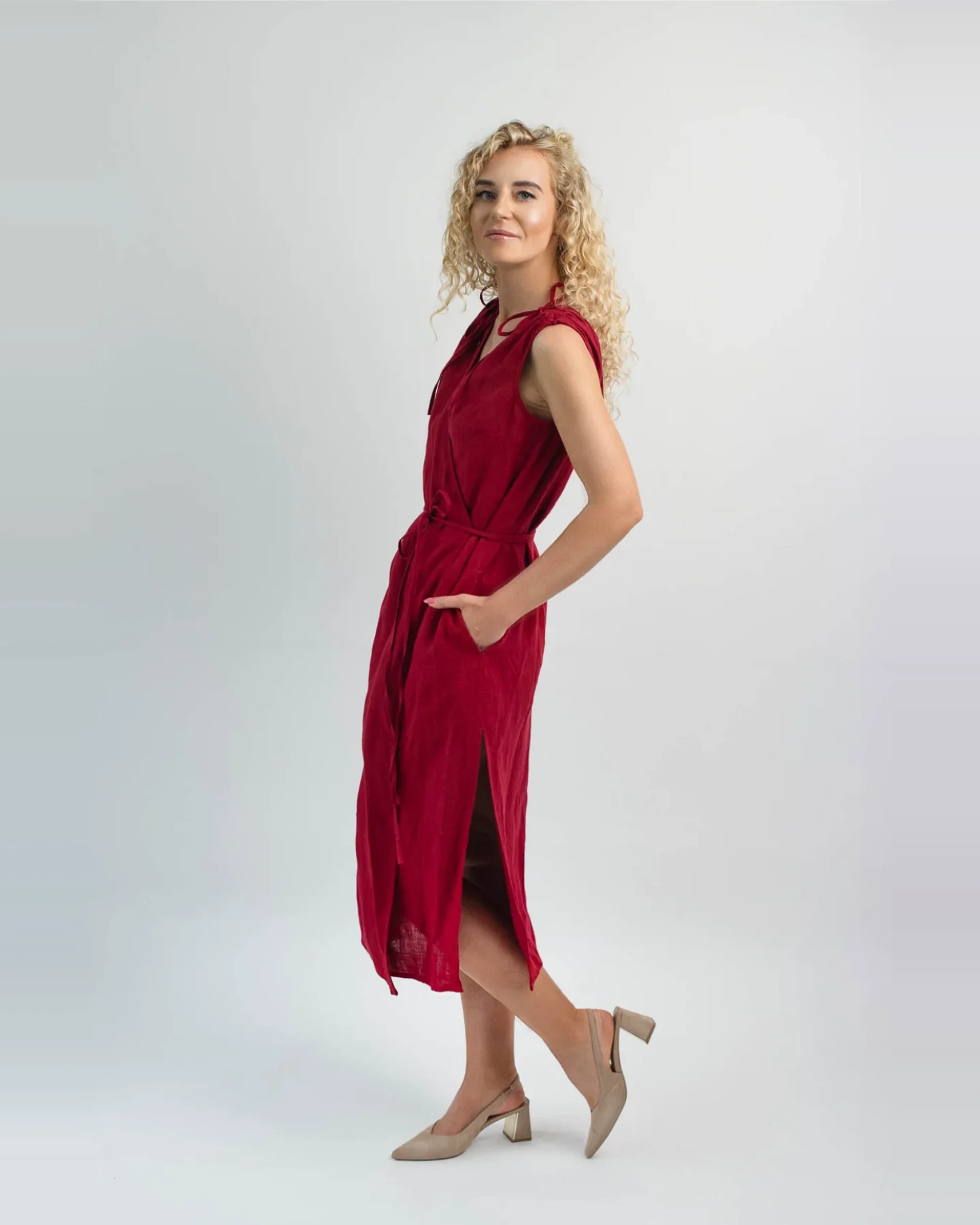 Amber Linen Damen vegan Kleid Dubai Rot – Ansicht 2