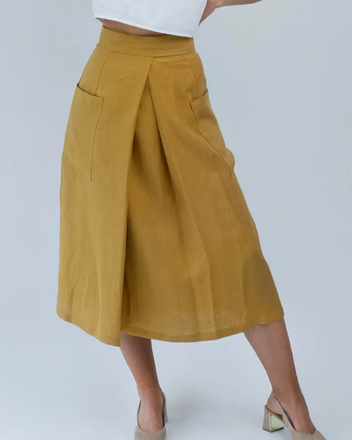 Amber Linen Damen vegan Wickelrock Senfgelb