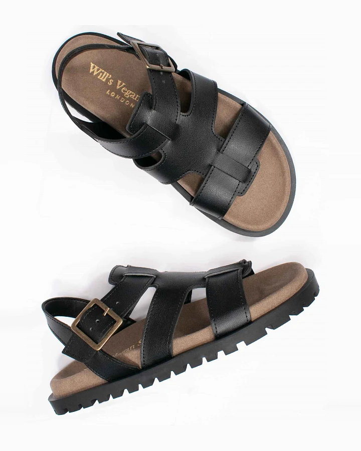 Will's Vegan Store Damen vegan Sandalen Gladiator Footbed Schwarz