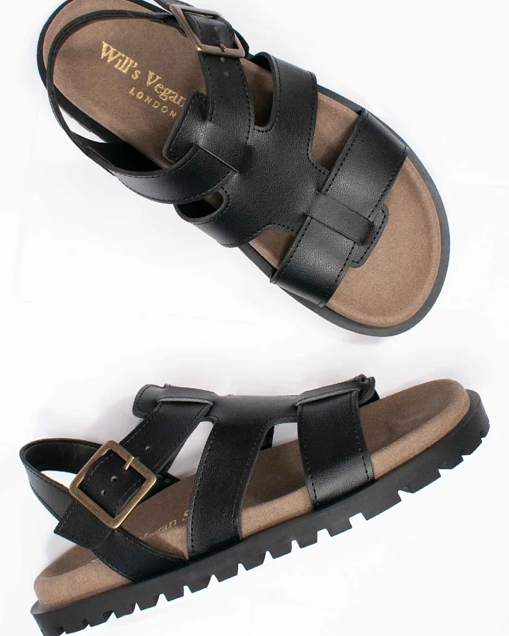 Will's Vegan Store Damen vegan Sandalen Gladiator Footbed Schwarz