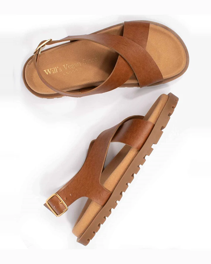 Will's Vegan Store Damen vegan Sandalen Cross Over Fußbett Tan