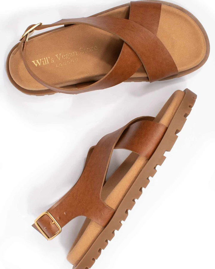 Will's Vegan Store Damen vegan Sandalen Cross Over Fußbett Tan