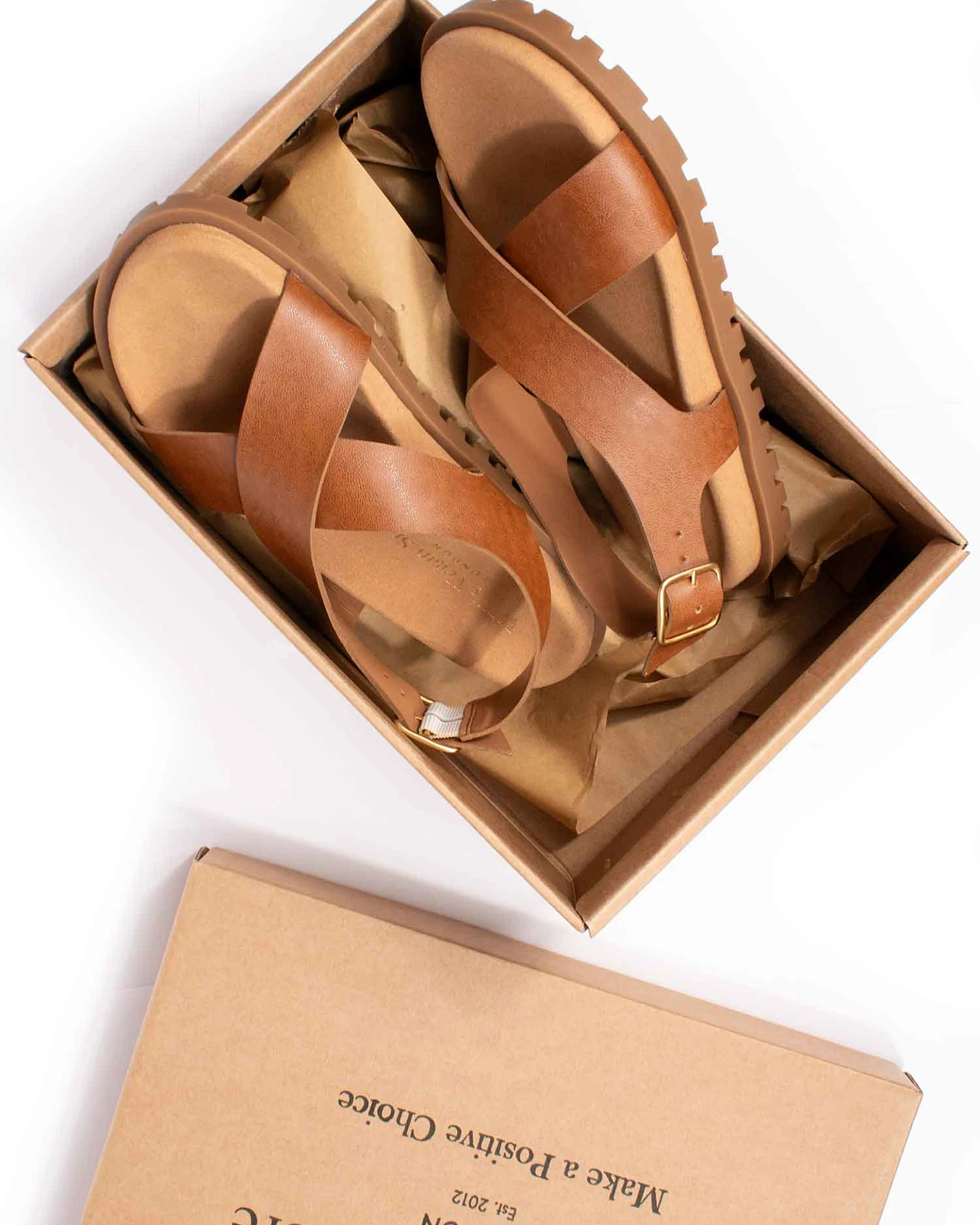 Will's Vegan Store Damen vegan Sandalen Cross Over Fußbett Tan – Ansicht 2