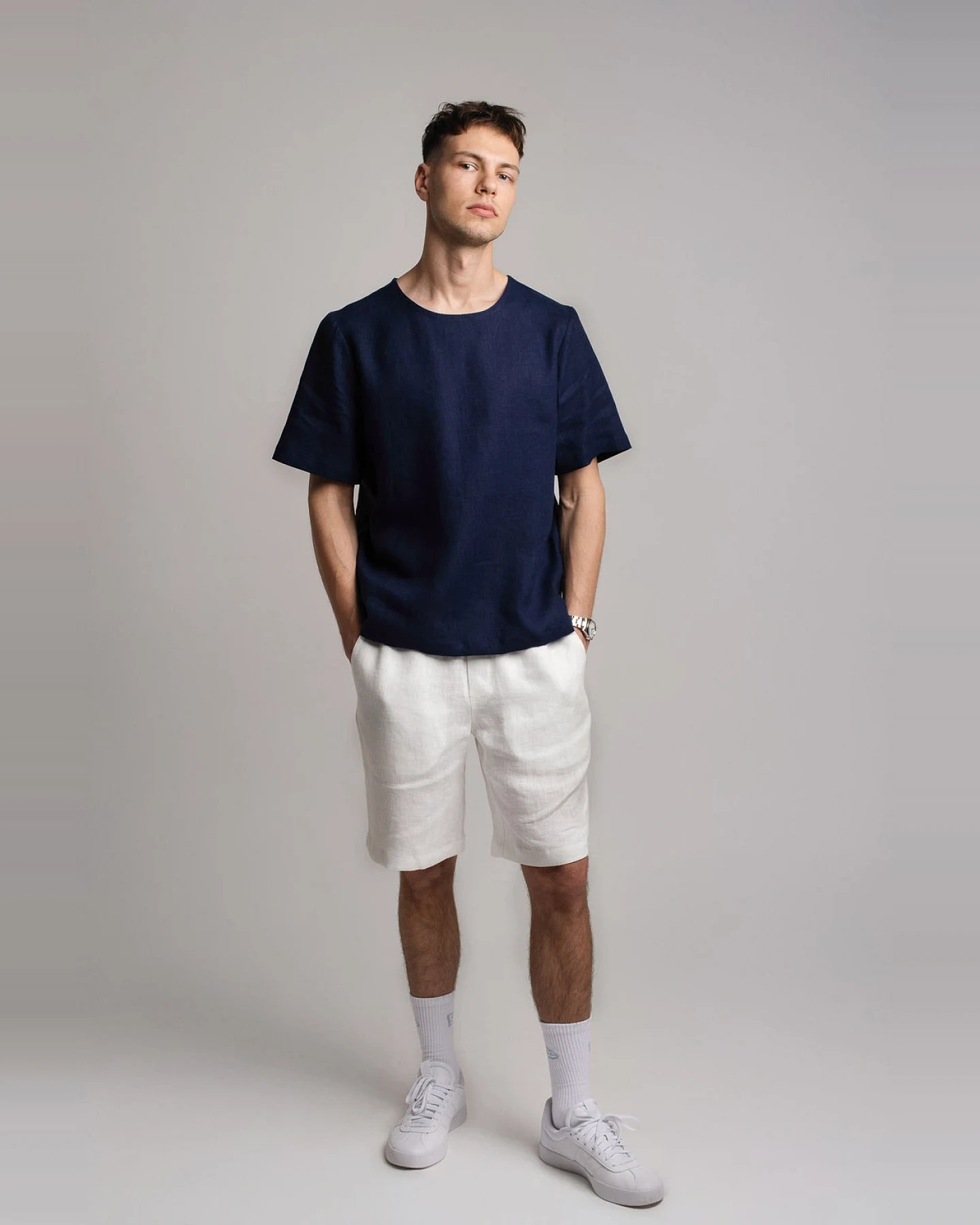 Amber Linen Herren vegan Kurze Hosen Miami Weiß – Ansicht 2