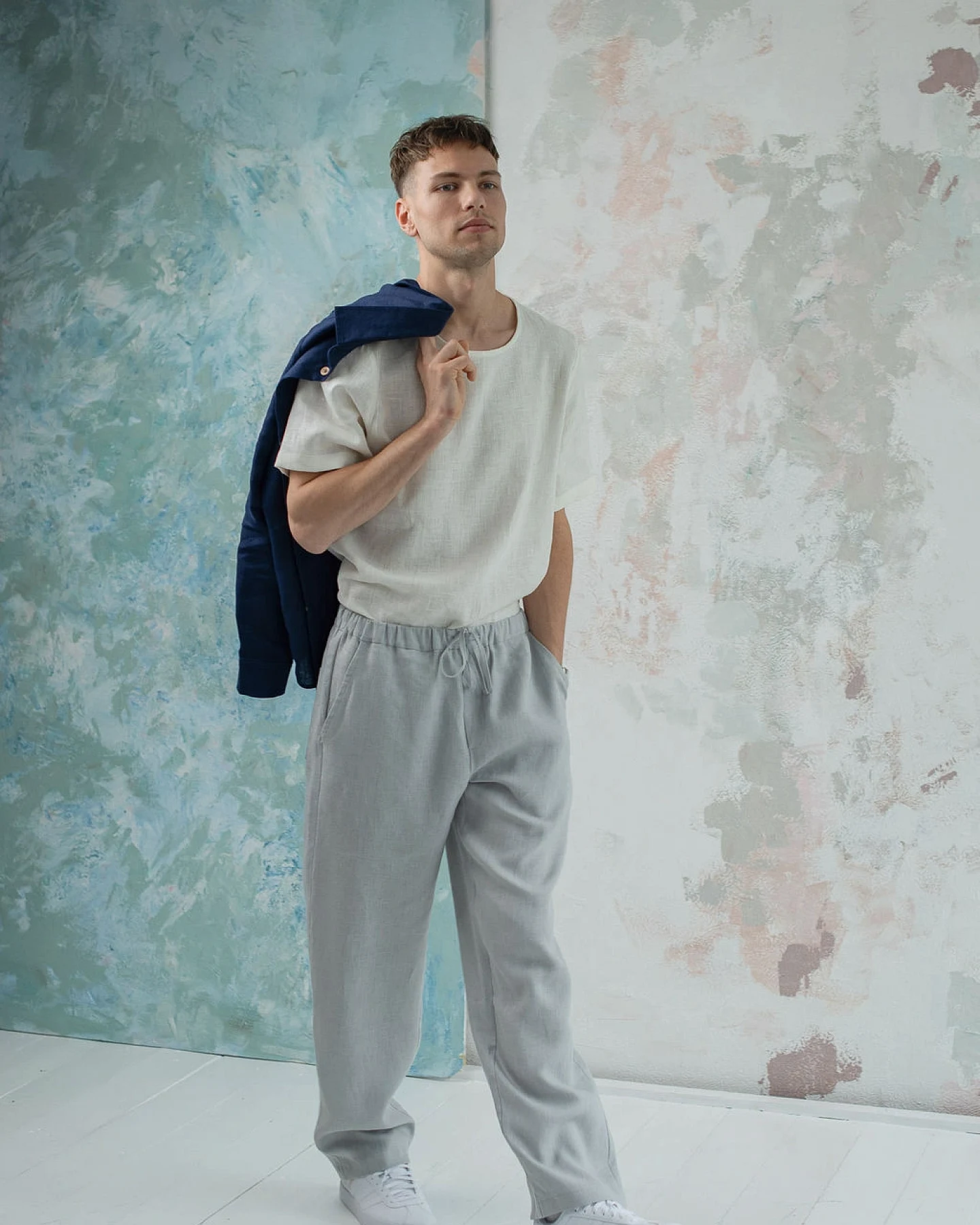 Amber Linen Herren vegan Hose Florida Grau – Ansicht 2