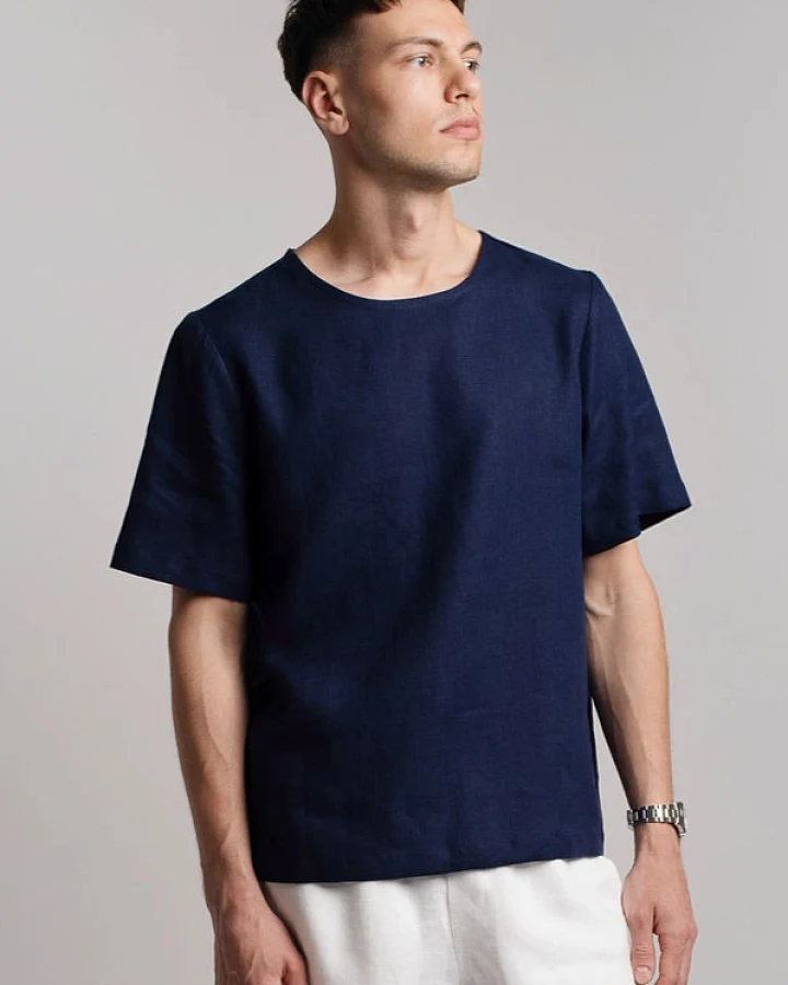 Amber Linen Herren vegan T-Shirt Panama Marineblau