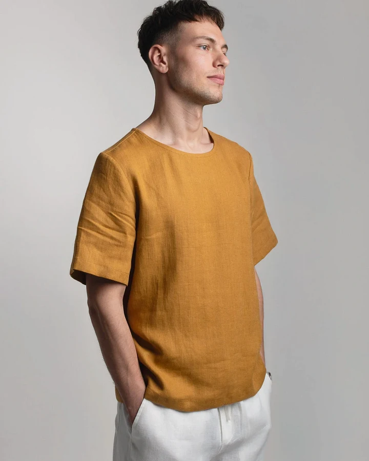 Amber Linen Herren vegan T-Shirt Panama Senfgelb