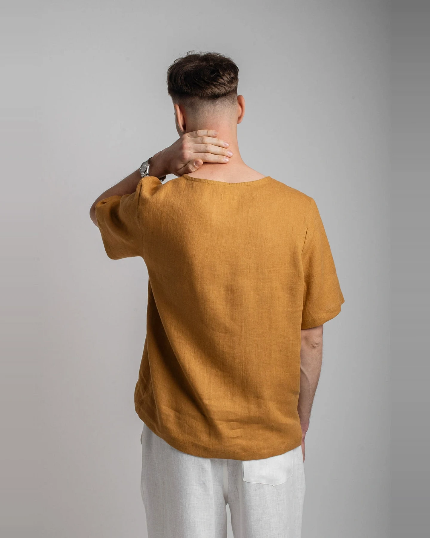 Amber Linen Herren vegan T-Shirt Panama Senfgelb – Ansicht 2