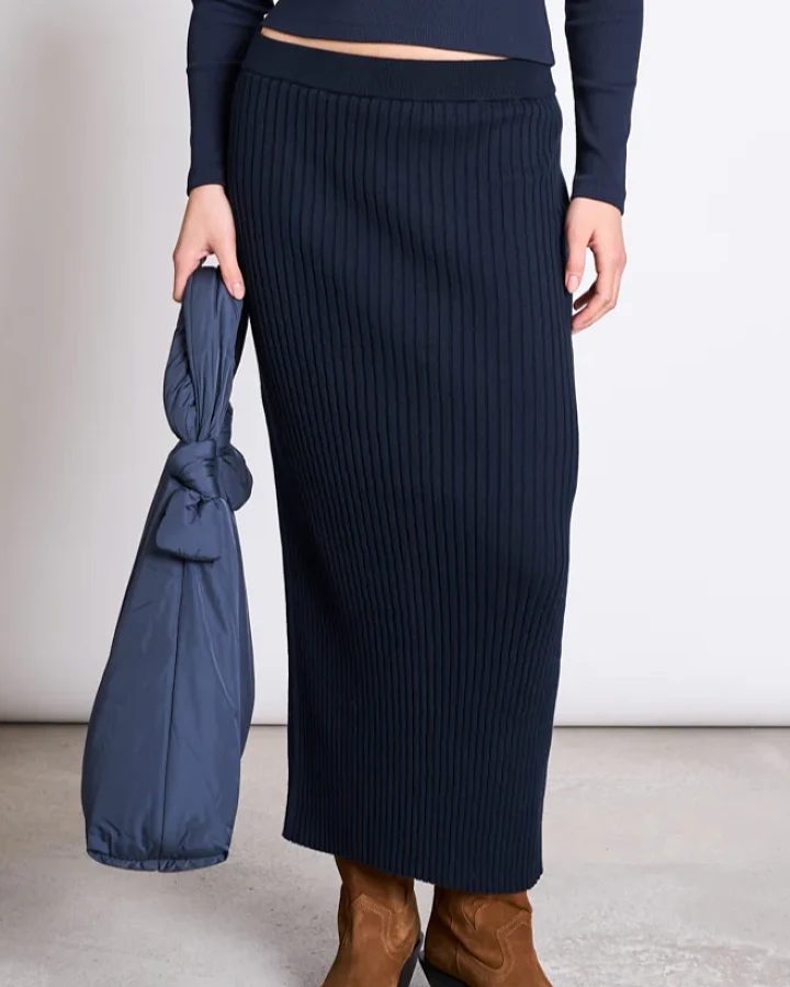 JAN 'N JUNE Damen vegan Midi-Strickrock Ebba Nightfall Blau