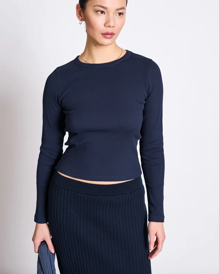 JAN 'N JUNE Damen vegan T-Shirt Longsleeve Rib Muri Nightfall Blau