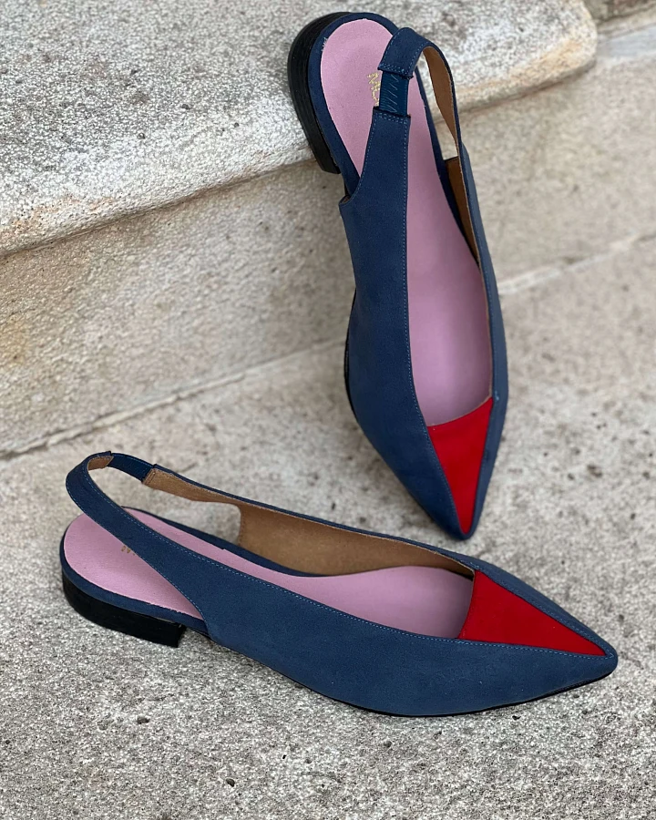 Momoc Damen vegan Sandalen Slingback Luna Petrol Blau & Rot