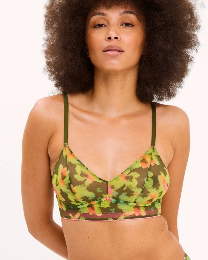 Understatement Damen vegan Bralette Mesh Olive Abstract Floral