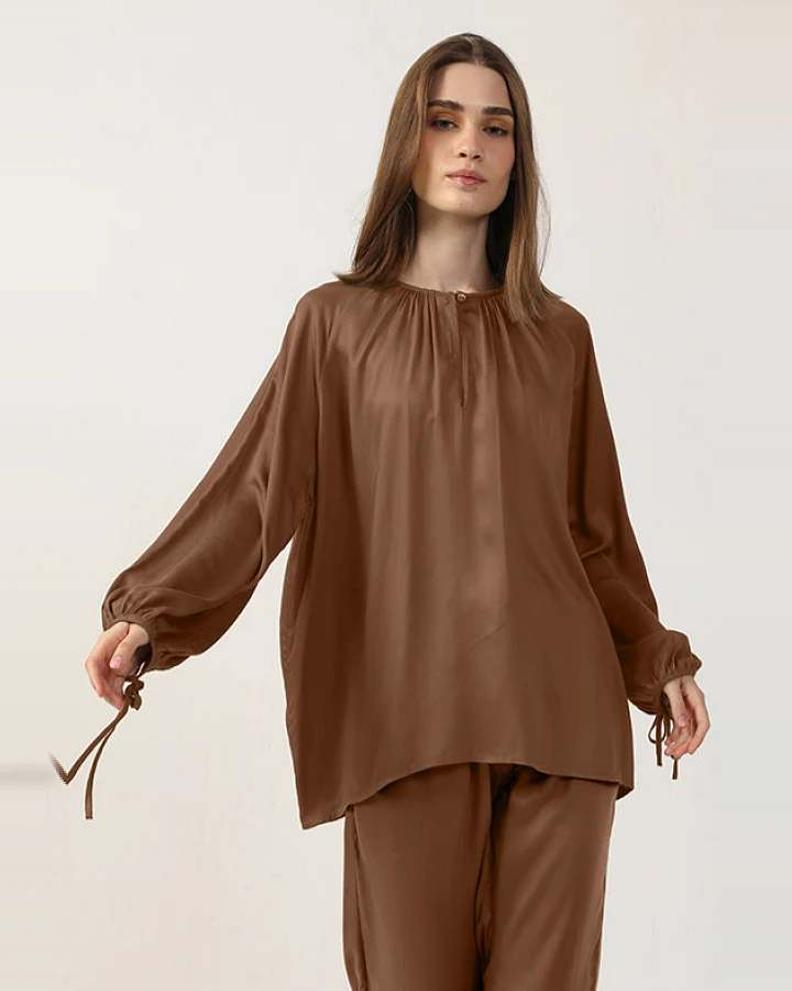 Neu Nomads Damen vegan Bluse Tunika Cognac