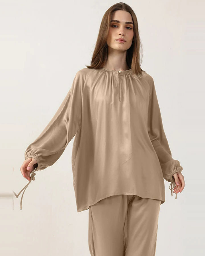 Neu Nomads Damen vegan Bluse Tunika Goldie Beige