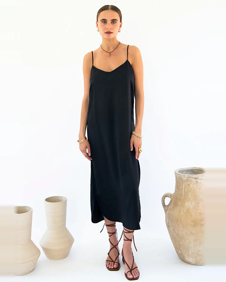 Neu Nomads Damen vegan Kleid Easy Slip Schwarz