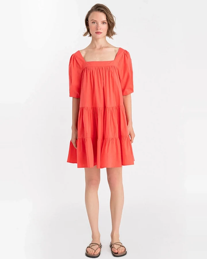Neu Nomads Damen vegan Kleid Mini Quadratischer Ausschnitt Koralle