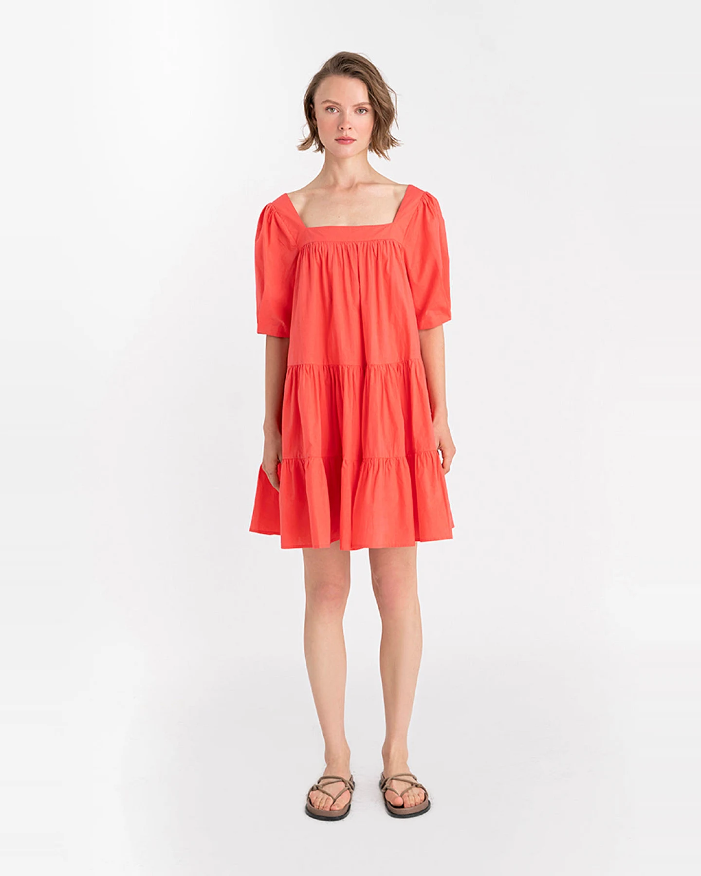 Neu Nomads Damen vegan Kleid Mini Quadratischer Ausschnitt Koralle – Ansicht 2