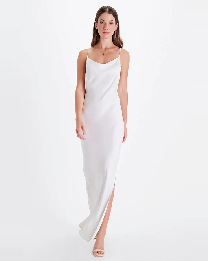 Neu Nomads Damen vegan Abendkleid Cowl Neck Schneeweiß
