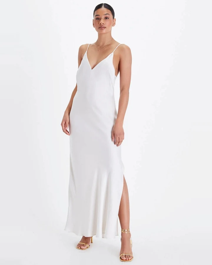 Neu Nomads Damen vegan Kleid Bias Slip Gown Schneeweiß