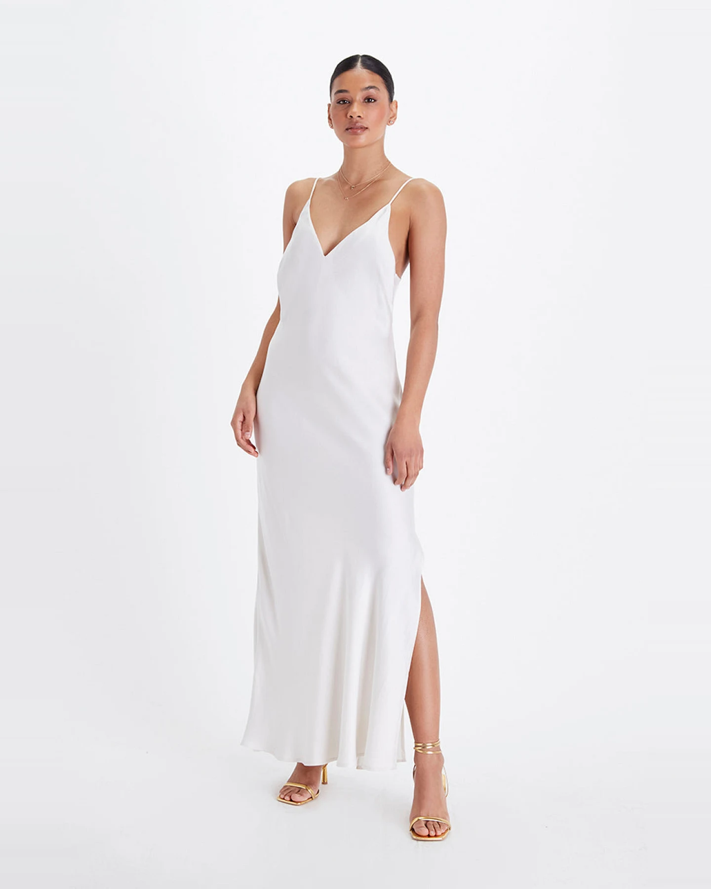Neu Nomads Damen vegan Kleid Bias Slip Gown Schneeweiß – Ansicht 2