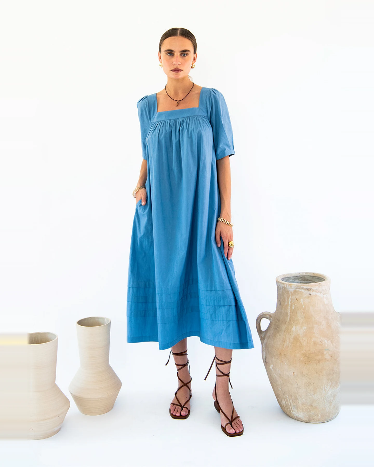 Neu Nomads Damen vegan Kleid Elisa Quadratischer Ausschnitt Ocean – Ansicht 2