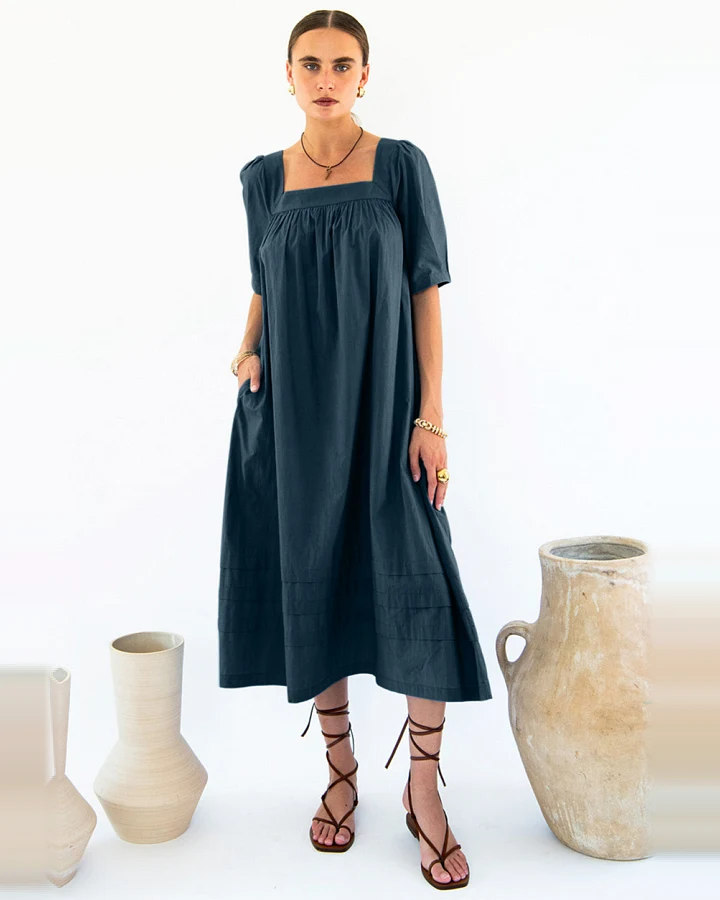 Neu Nomads Damen vegan Kleid Elisa Quadratischer Ausschnitt Mitternacht