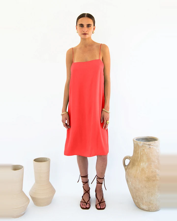 Neu Nomads Damen vegan Slip Dress Julianne Boxy Koralle