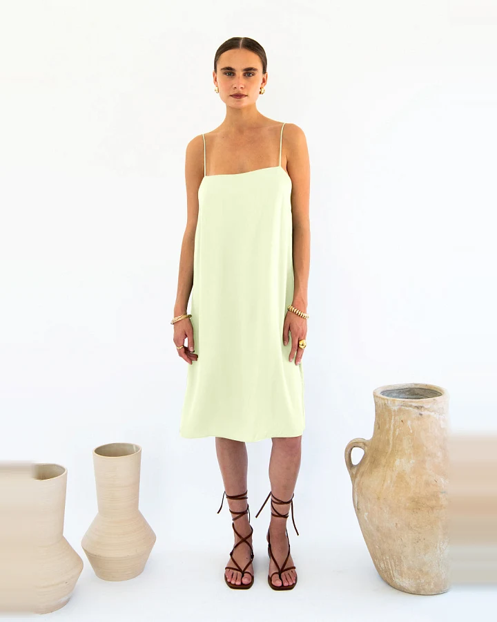 Neu Nomads Damen vegan Slip Dress Julianne Boxy Zitronengelb