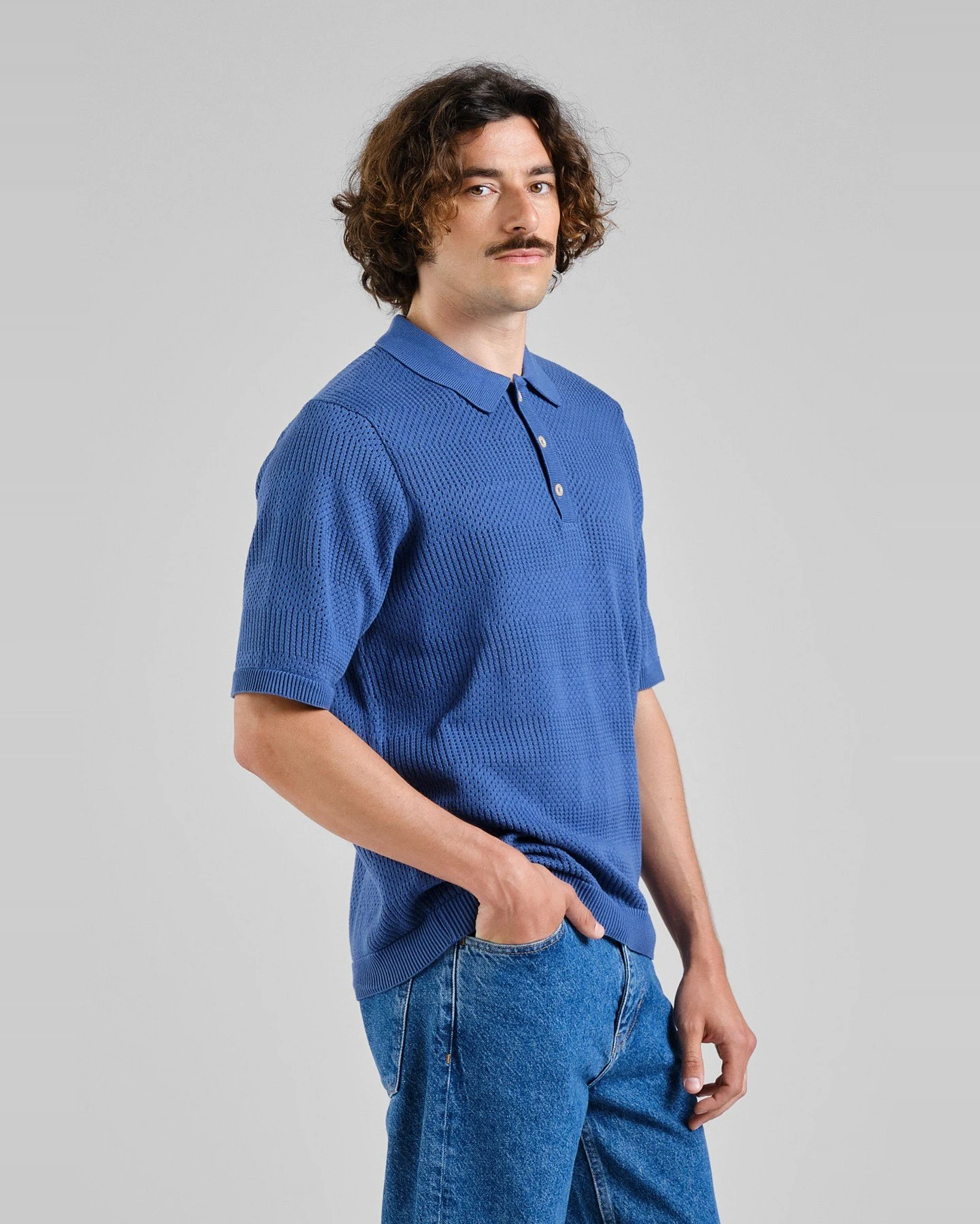 Poloshirt Knitted Nogersund Blau – Ansicht 4