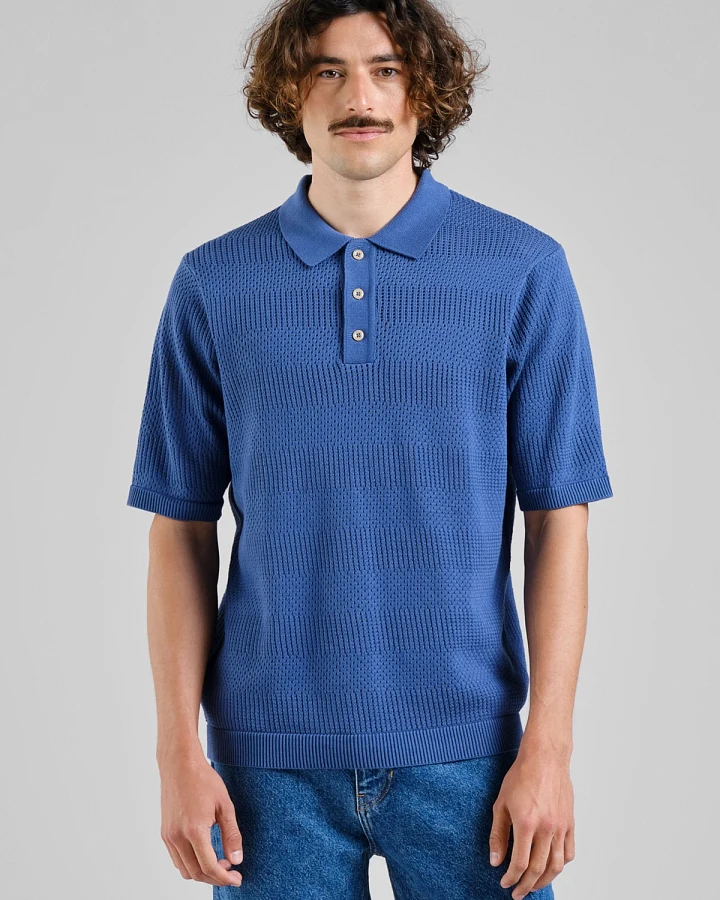 Poloshirt Knitted Nogersund Blau