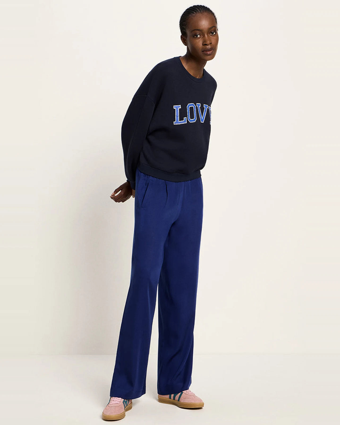 Lanius Damen vegan Hose Weites Bein Blau – Ansicht 2