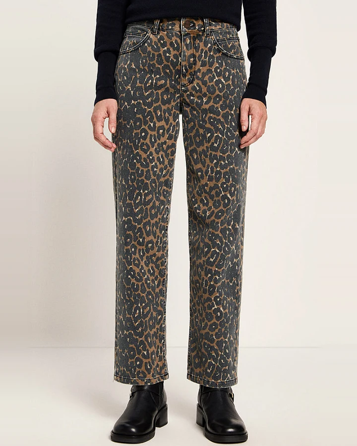 Lanius Damen vegan Jeans Relaxed Leo Print