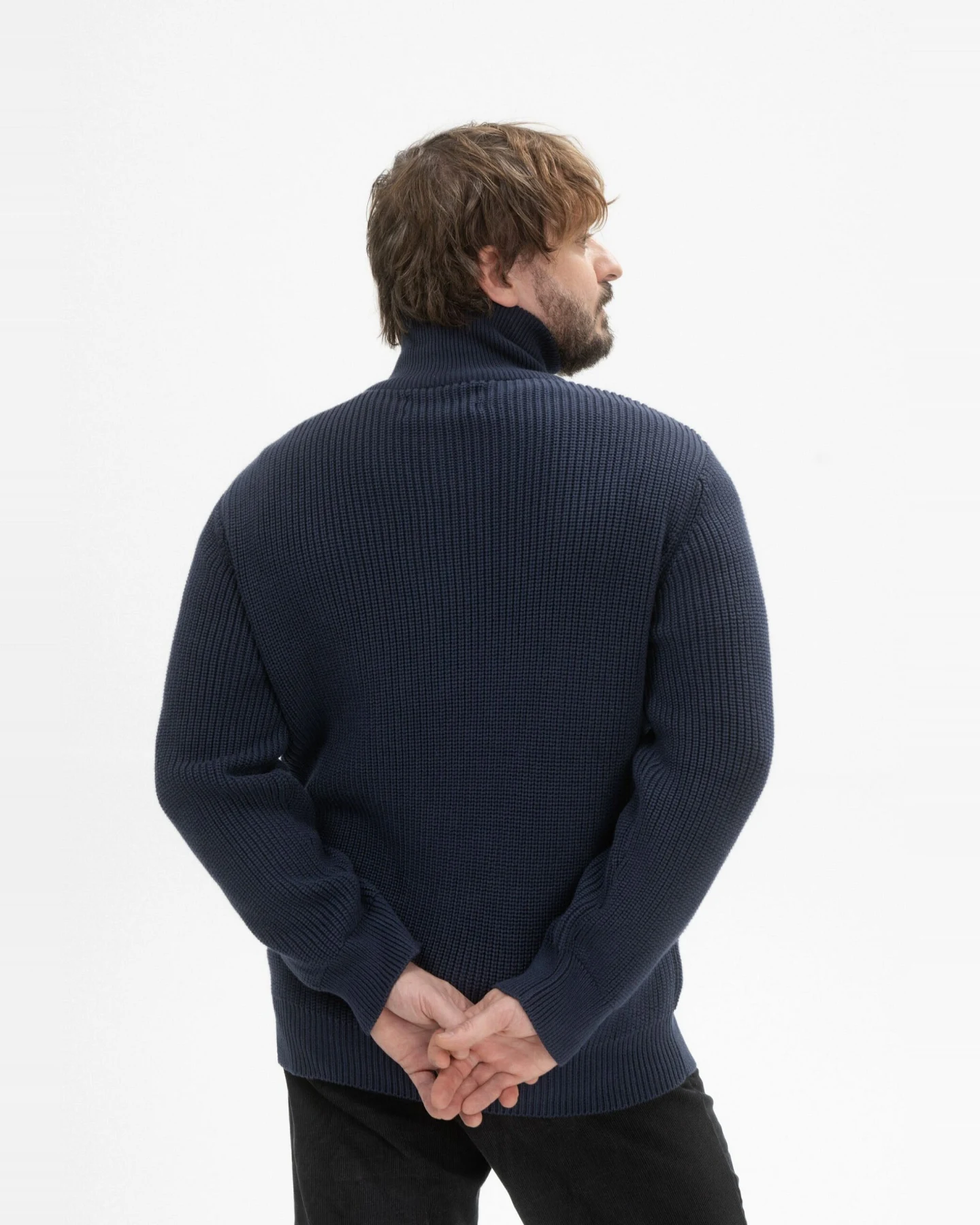 MELA Herren vegan Strickpullover Gerippt Udai Navy – Ansicht 2