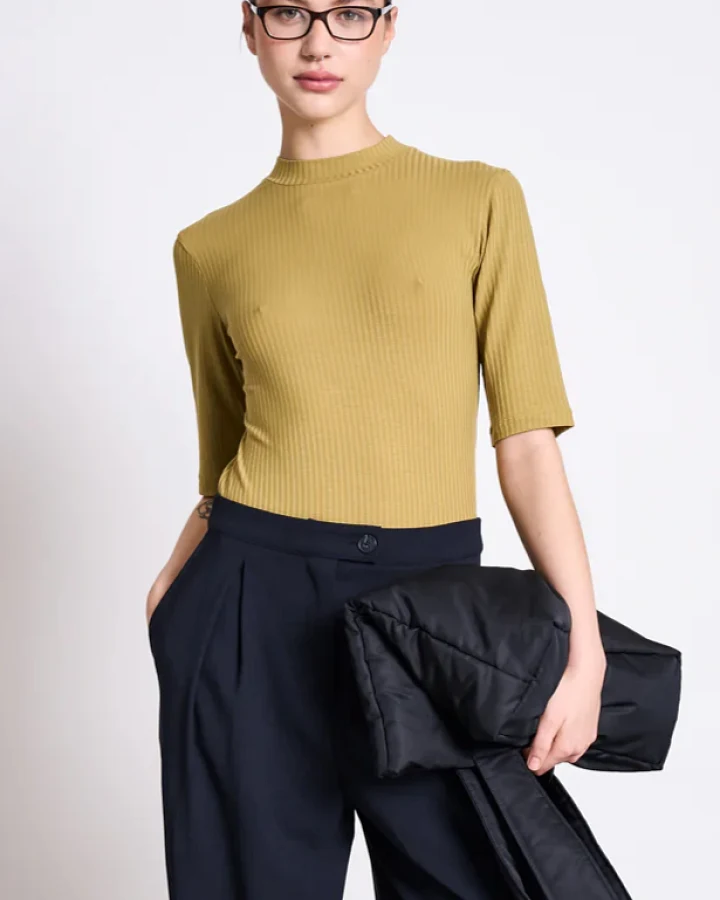JAN 'N JUNE Damen vegan T-Shirt Rib Nina Woody Olive