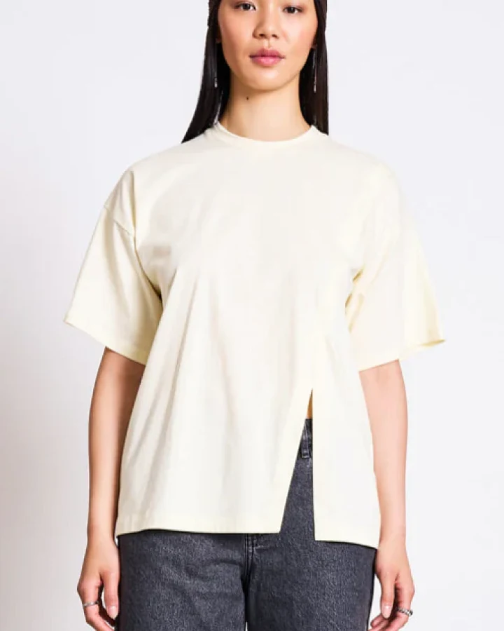 JAN 'N JUNE Damen vegan T-Shirt Nadil Geschlitzt Gelb