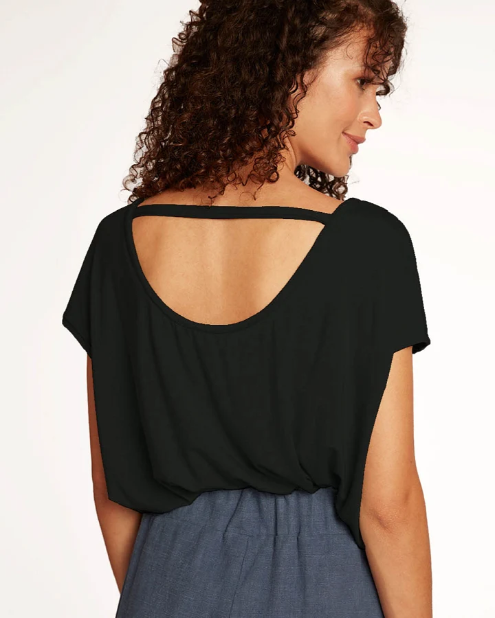 WiDDA Damen vegan T-Shirt Rückenfreies Fari Schwarz